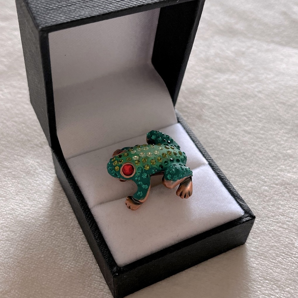 MARION GODART Paris Small French Rhinestone Frog Brooch French Costume Jewelry